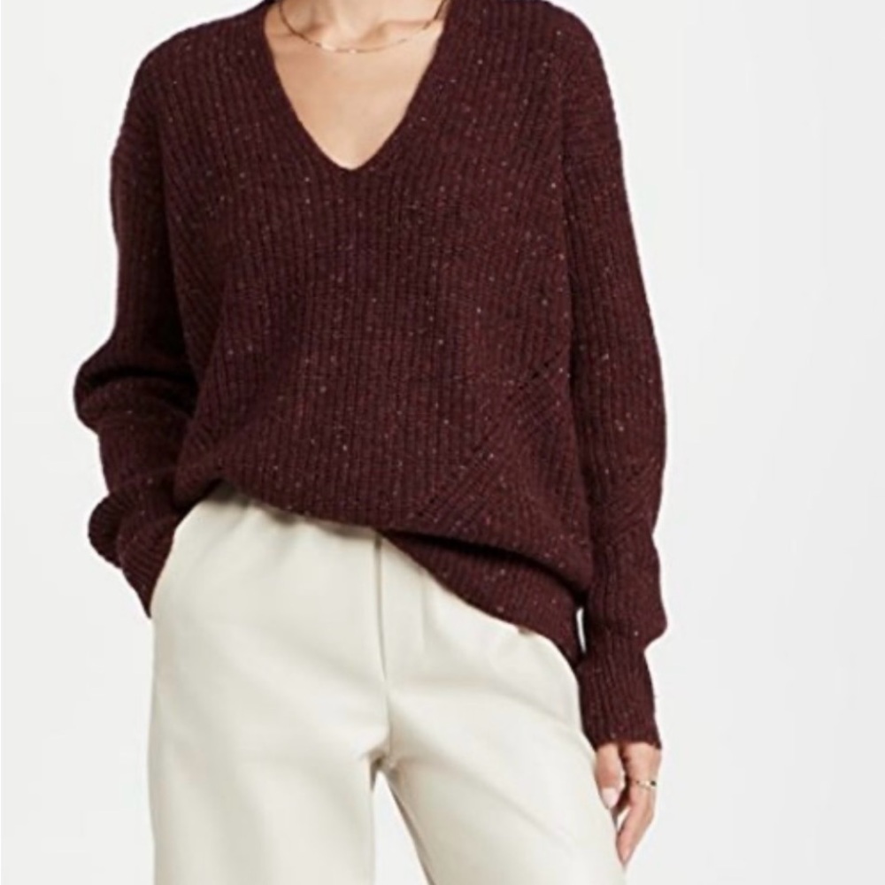 Rag & Bone Donegal Recycled Wool V-Neck Sweater in Burgandy
